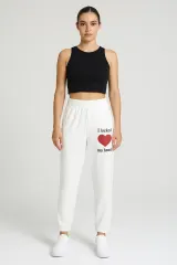 Pantaloni de trening damă alb cu imprimeu
