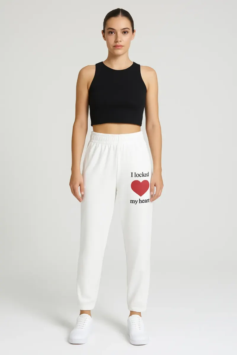 Pantaloni de trening damă alb cu imprimeu