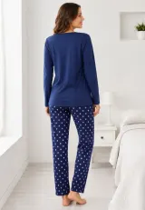 Pijama de dama blumarin cu maneca lunga si pantaloni lungi blumarin cu buline