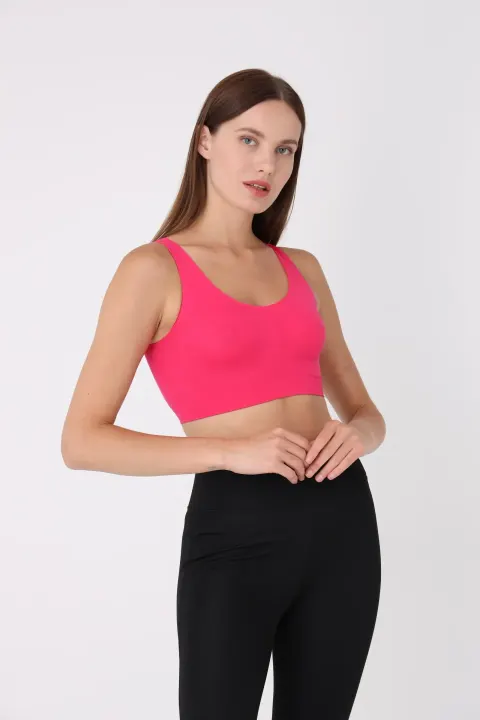 Bustieră damă lejeră, cu bretele late, fără push-up și fără balene, fucsia