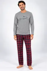 Pijama barbat gri cu carouri