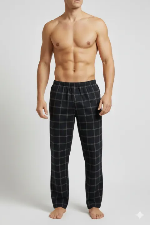 Pantaloni lungi de pijama bărbătești, imprimeu negru cu dungi colorate