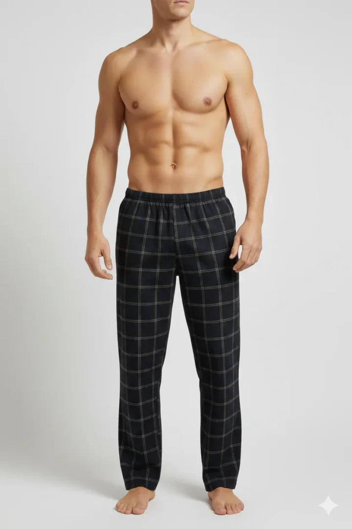 Pantaloni lungi de pijama bărbătești, imprimeu negru cu dungi colorate