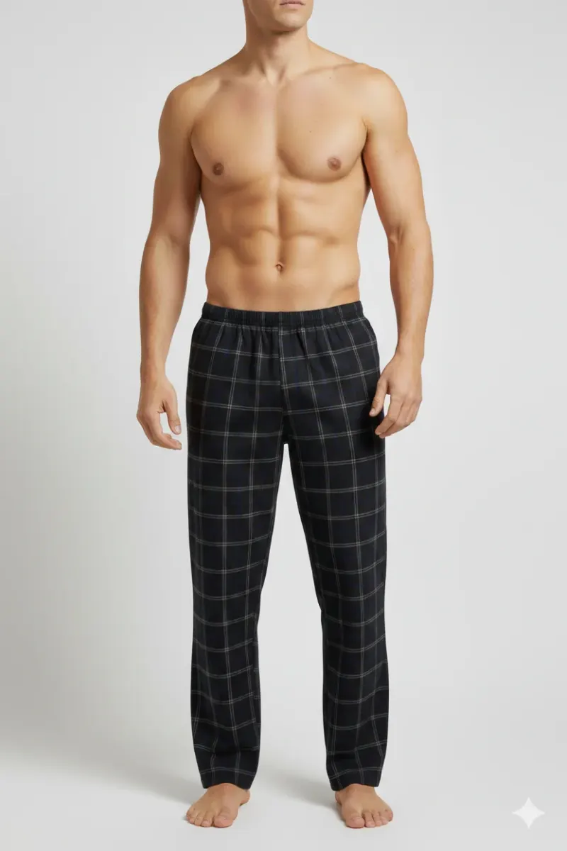 Pantaloni lungi de pijama bărbătești, imprimeu negru cu dungi colorate