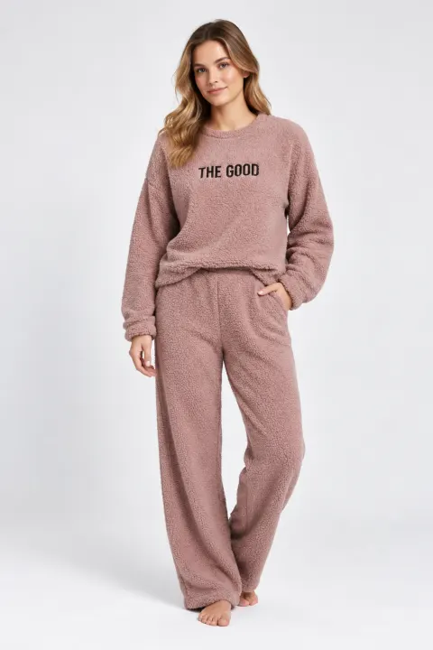 Pijamale damă cocolino mov cu imprimeu „The Good”