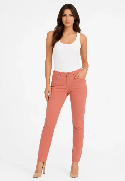 Blugi damă skinny talie înaltă – portocaliu