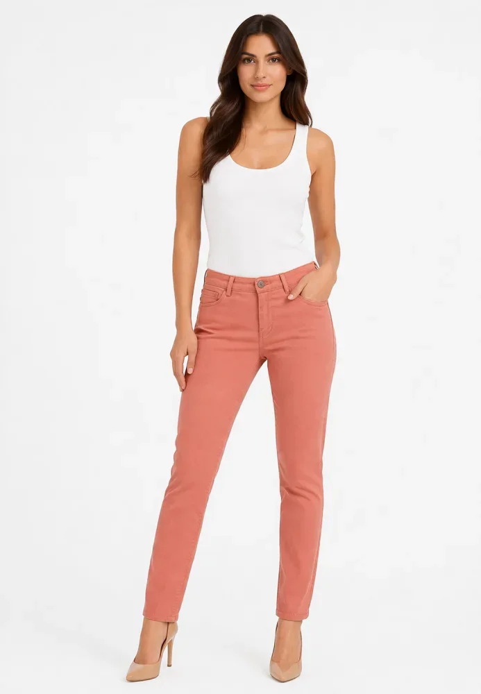 Blugi damă skinny talie înaltă – portocaliu