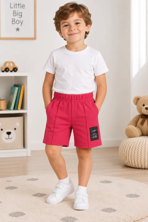 Pantaloni scurți sport copii cu dungă decorativă, roz inchis