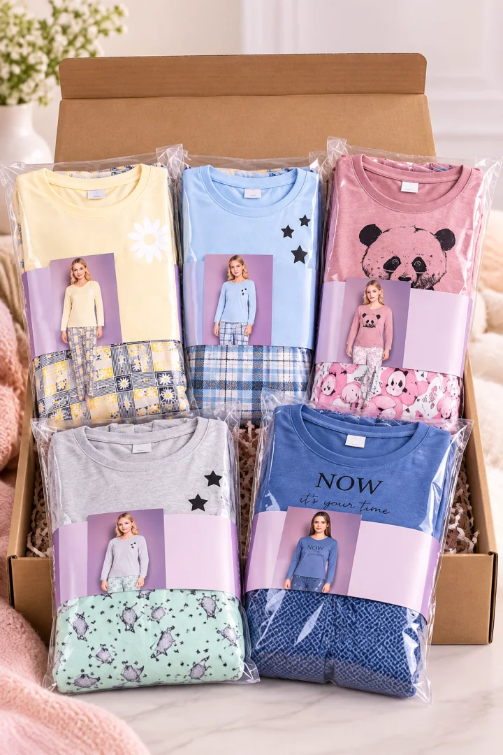 Cutia Surpriză – 5 Pijamale Damă, Mânecă Lungă și Pantaloni Lungi