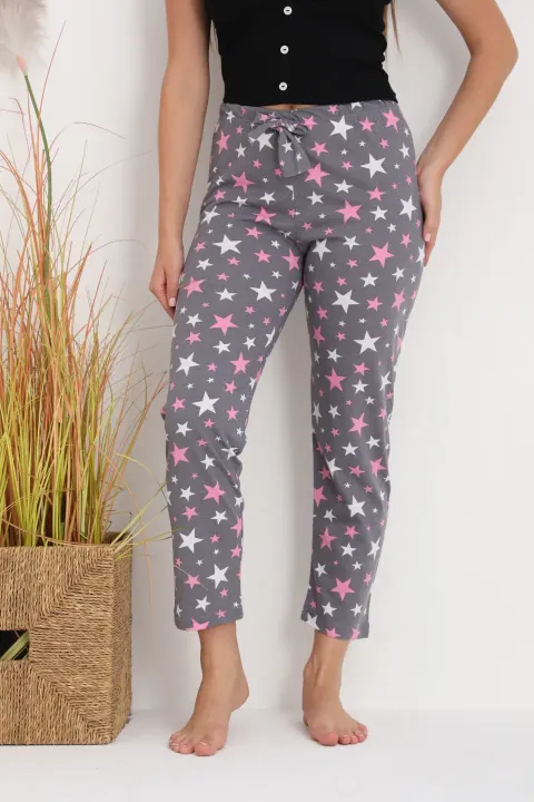 Pantaloni de pijama damă gri cu steluțe