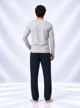 Pijama bărbați cu mânecă lungă și pantaloni lungi cu imprimeu