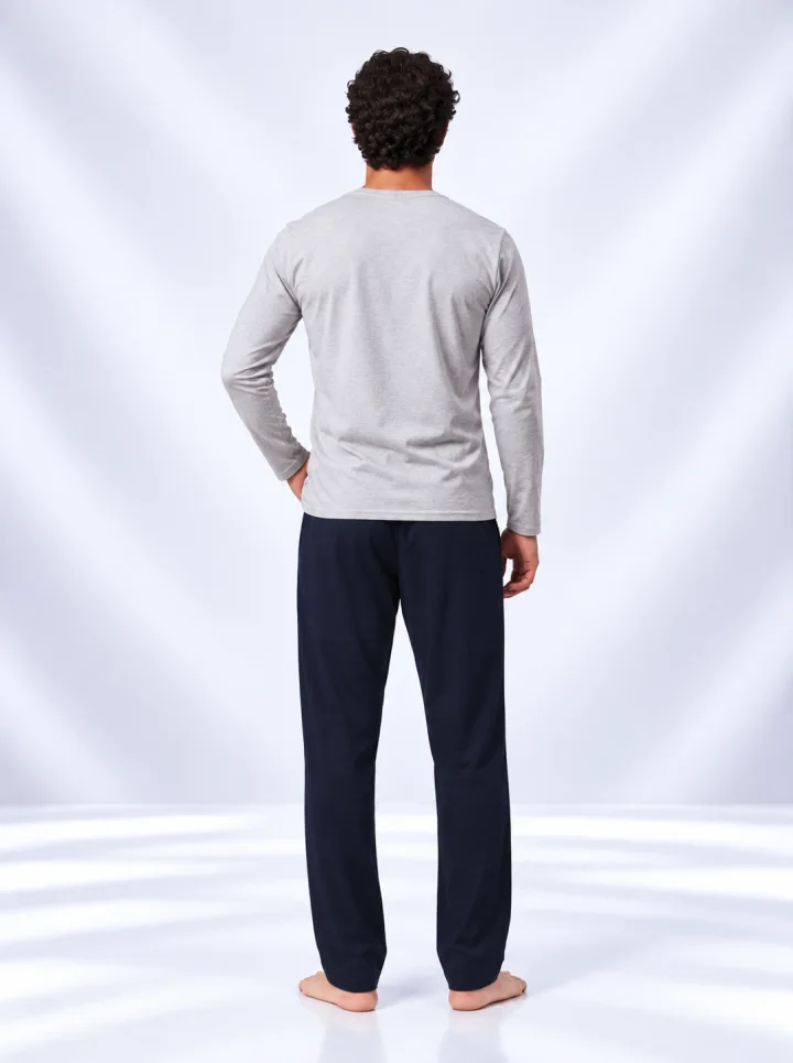 Pijama bărbați cu mânecă lungă și pantaloni lungi cu imprimeu