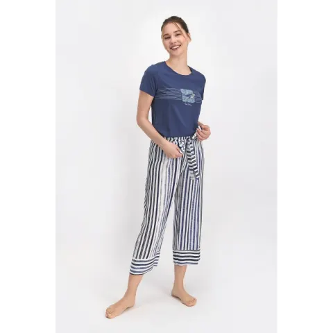 Pijama dama,, imprimeu Marine si pantaloni 3/4
