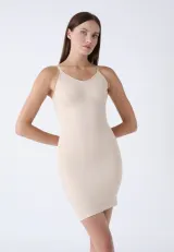 Rochie corset modelatoare fără cusături, cu bretele reglabile și bandă din silicon, bej
