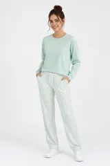 Trening damă FreeNight din bumbac, cu bluză cu fermoar și glugă, pantaloni lungi, verde