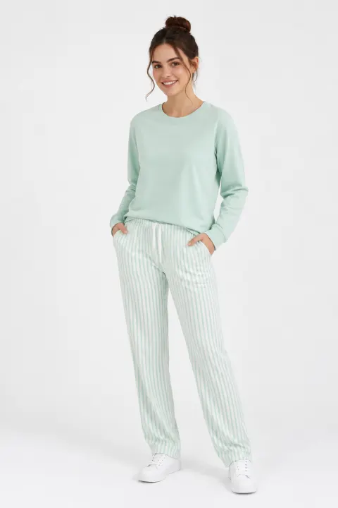 Trening damă FreeNight din bumbac, cu bluză cu fermoar și glugă, pantaloni lungi, verde