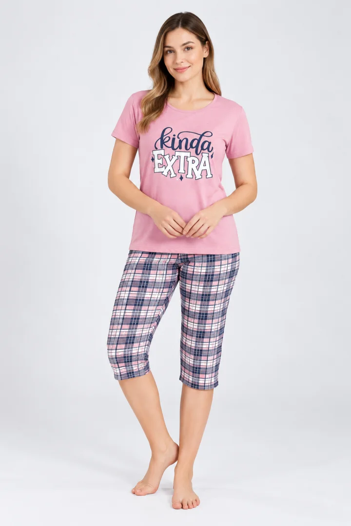 Pijama damă bumbac cu  imprimeu kinda extra
