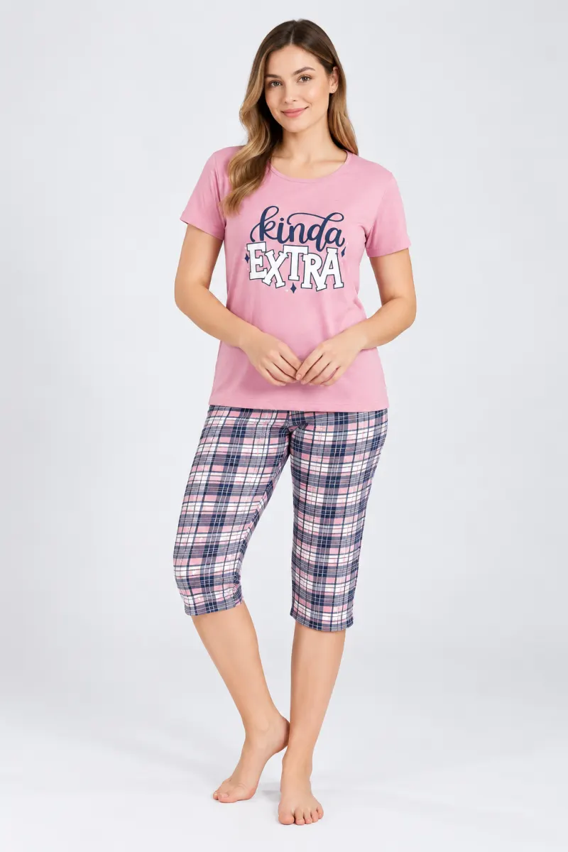 Pijama damă bumbac cu  imprimeu kinda extra