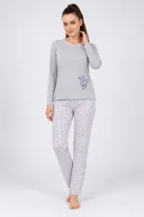 Pijama damă din bumbac mânecă lungă și pantaloni lungi lila