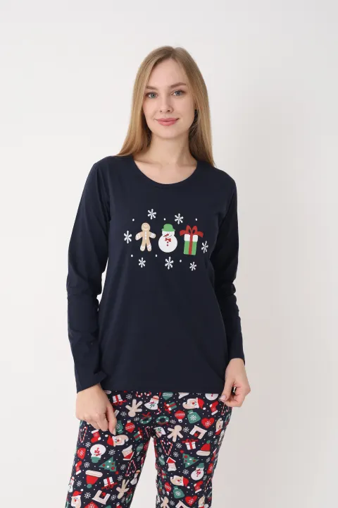 Pijama damă de Crăciun cu mânecă lungă și pantaloni lungi