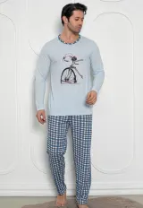 Pijama Bărbat , Imprimeu Bicicletă, Blue