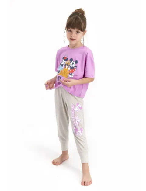 Pijama fetițe Disney cu tricou și pantaloni lungi – Mickey & Friends, mov