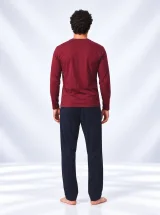 Pijama bărbați cu mânecă lungă și pantaloni lungi cu imprimeu