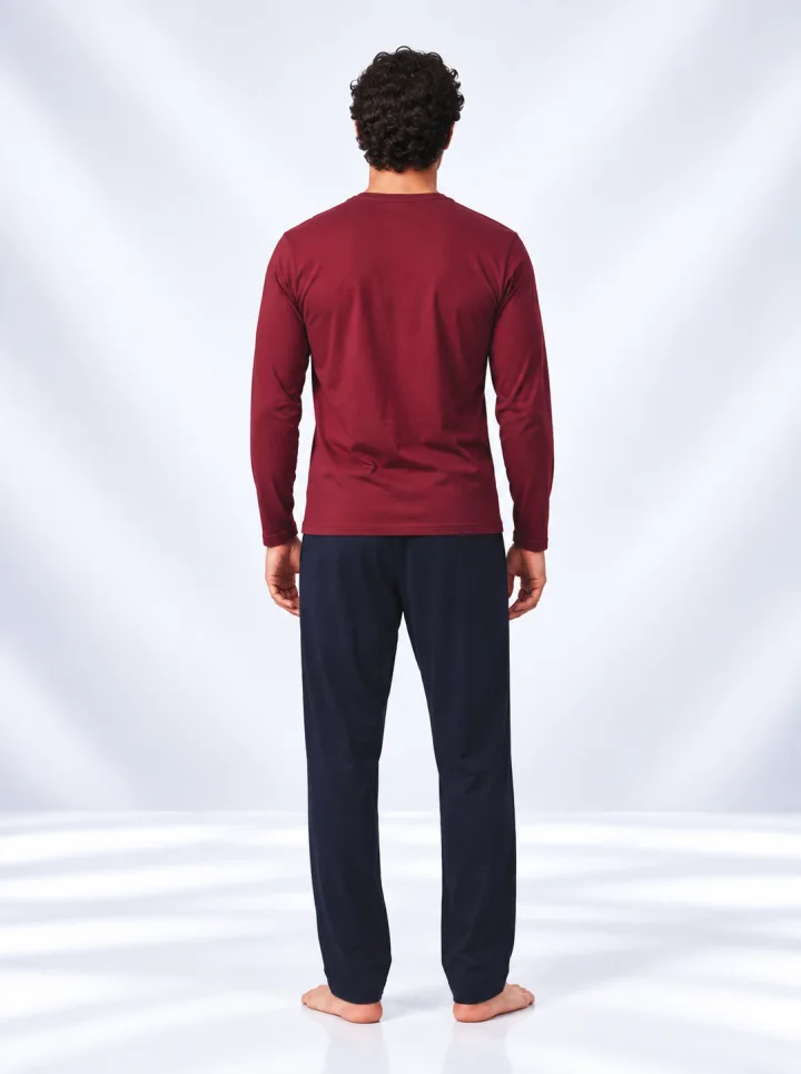 Pijama bărbați cu mânecă lungă și pantaloni lungi cu imprimeu