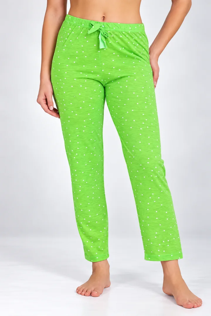 Pantaloni de pijama damă verde aprins cu puncte albe