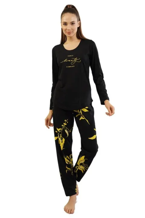 Pijamale damă cu  imprimeu floral, negru
