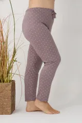 Pantaloni de pijama damă Big Size, gri cu buline roz