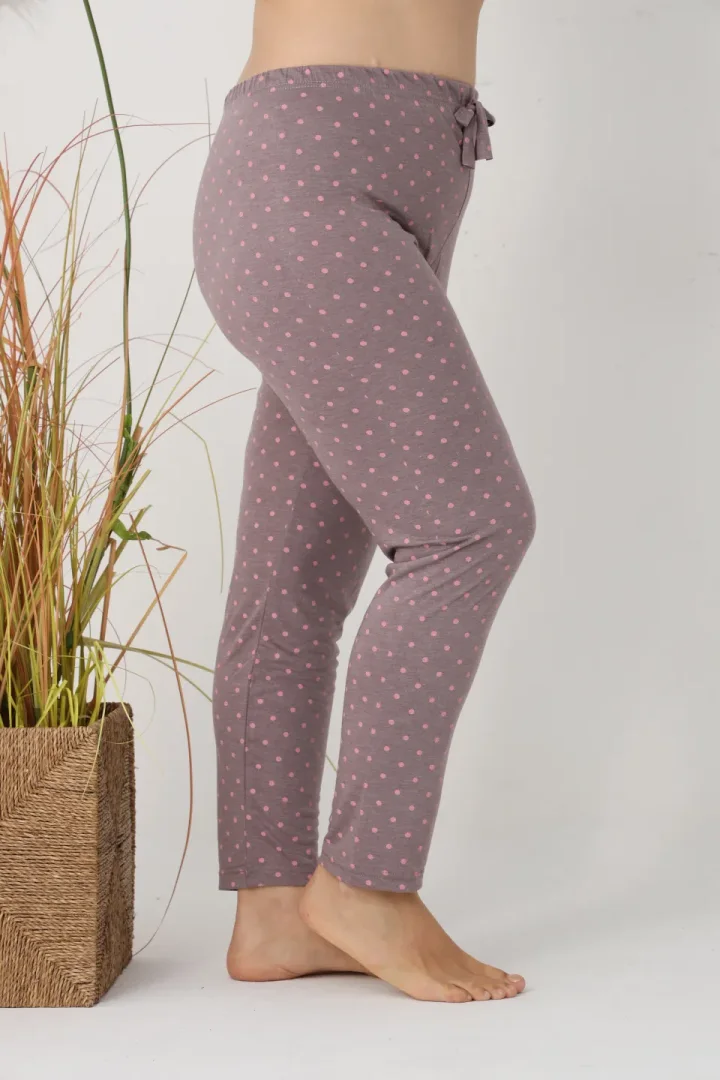 Pantaloni de pijama damă Big Size, gri cu buline roz