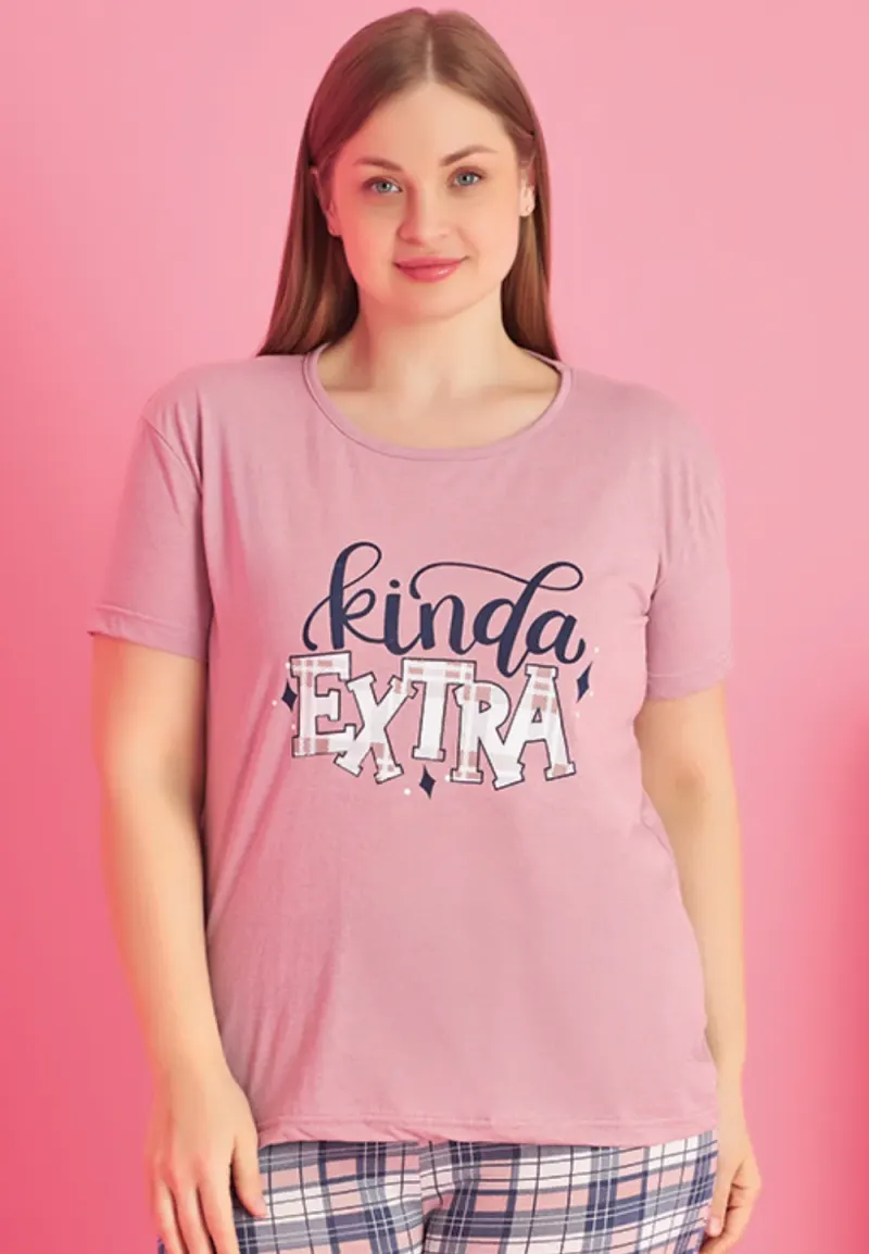 Pijama damă bumbac cu  imprimeu kinda extra