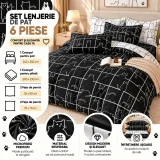 Set Lenjerie de Pat Dublu din Microfibră Premium, 6 Piese, Cearșaf 245x250 cm