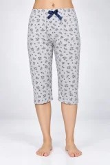Pantaloni pijama damă 3/4, gri, imprimeu flori