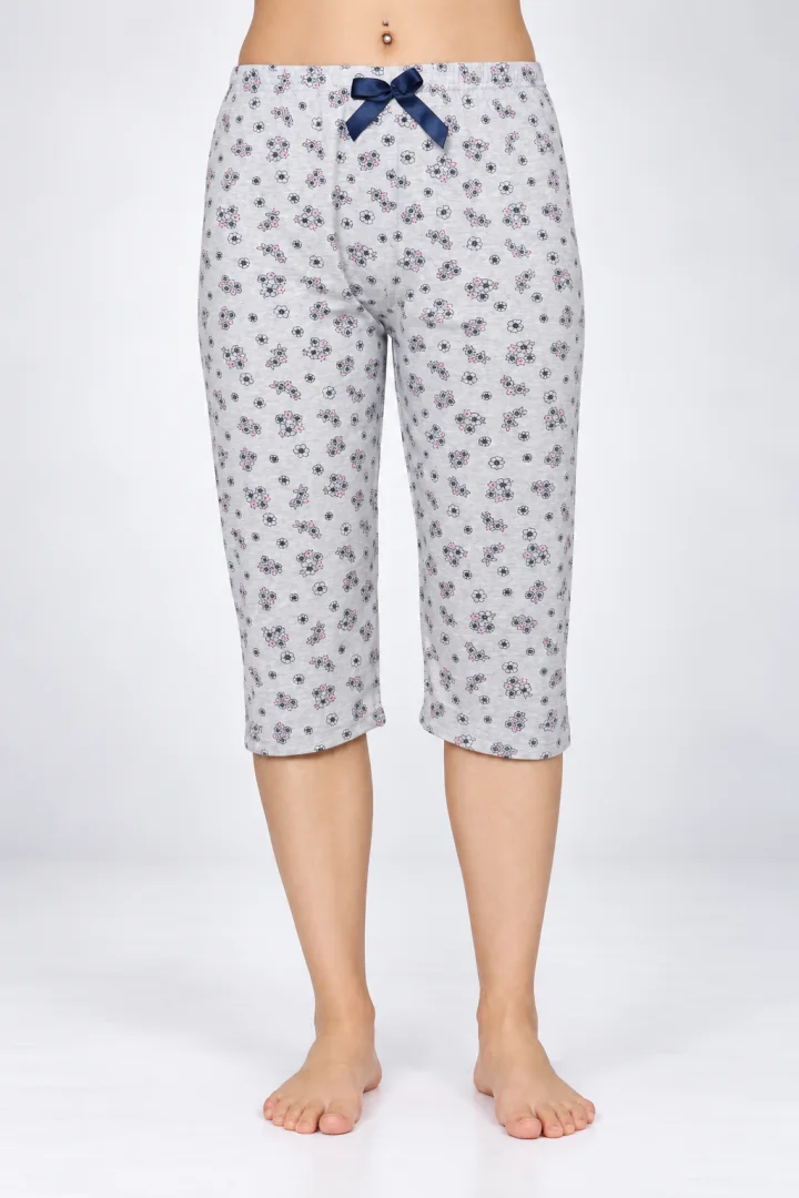 Pantaloni pijama damă 3/4, gri, imprimeu flori