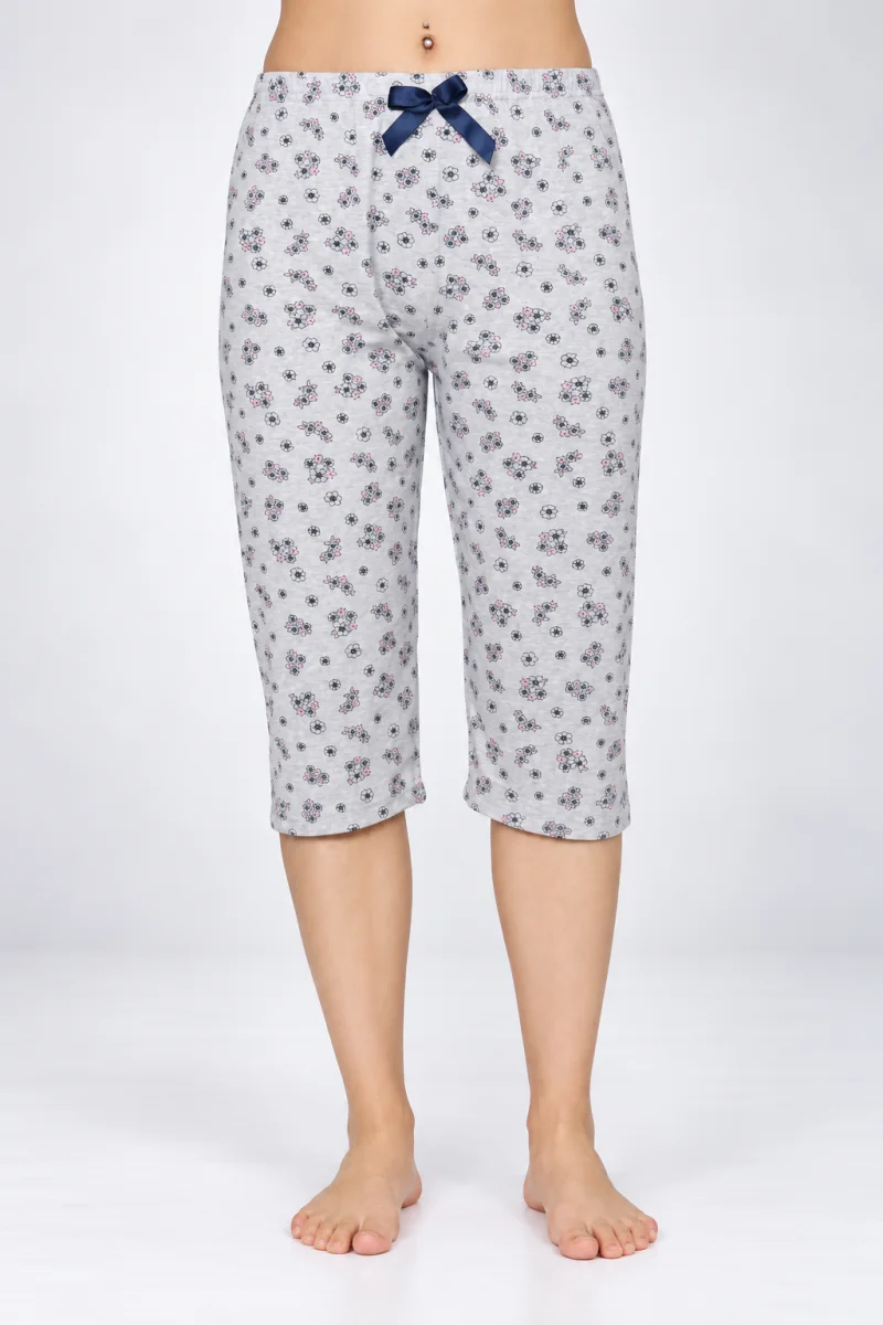 Pantaloni pijama damă 3/4, gri, imprimeu flori