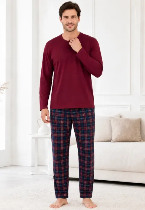 Pijama barbat bordo cu carouri mici