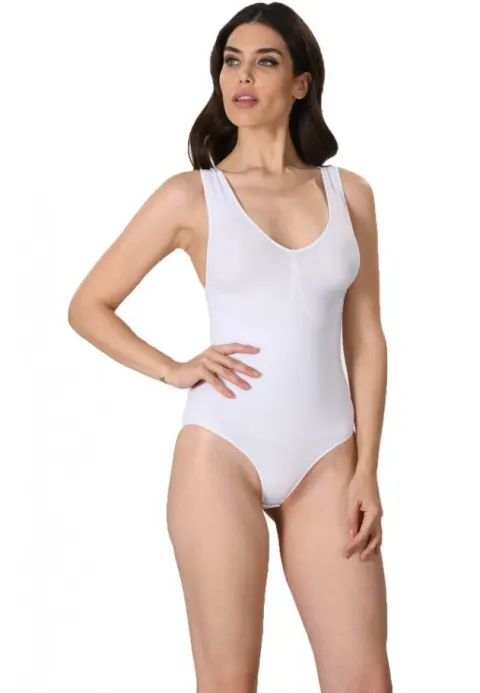 Body modelator dama cu bretele groase, culoare alb