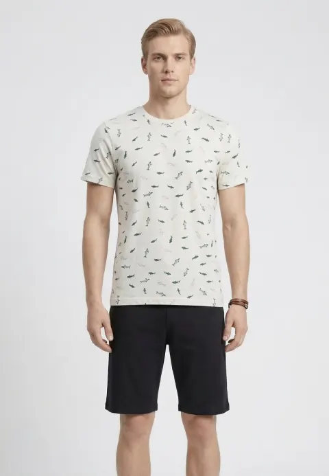 Pijama barbati din bumbac, crem