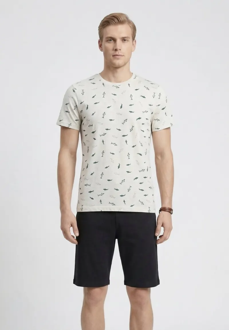 Pijama barbati din bumbac, crem