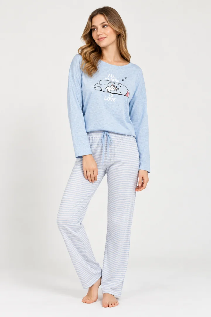 Pijamale damă cu imprimeu All We Need Is Love, blue