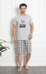 Pijama bărbat 3/4, imprimeu ,,Hip Hop'', gri