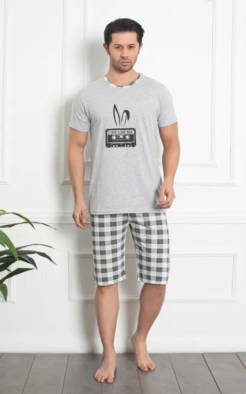 Pijama bărbat 3/4, imprimeu ,,Hip Hop'', gri