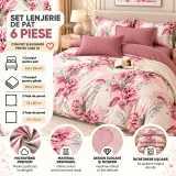 Set Lenjerie de Pat Dublu din Microfibră Premium, 6 Piese, Cearșaf 245x250 cm