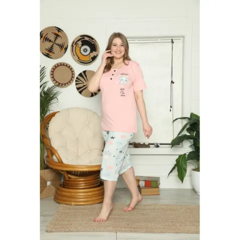 Pijama dama din bumbac, , imprimeu stea