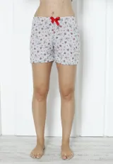 Short damă pijama, gri, imprimeu inimi roșii