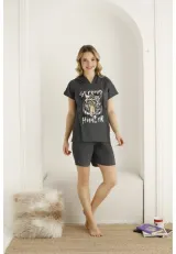 Pijama damă gri „Strong” din bumbac, tricou cu glug