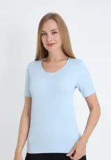 Tricou damă cu mânecă scurtă, croială lejeră și material elastic, Turcoaz