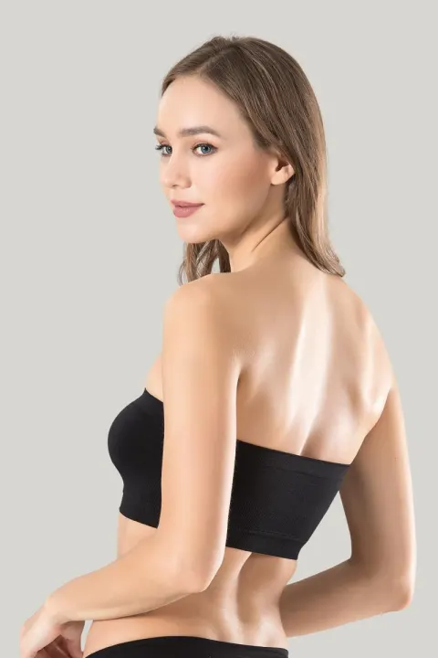 Bustieră damă Miss Fit elastică, fără bretele și fără cusături, cu efect modelator, negru